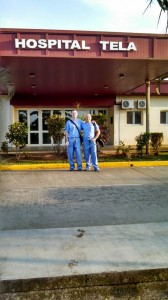 Demke and Dr. G in front of hospital Tela